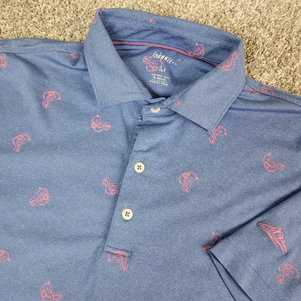 Johnnie O Mens‎ Medium Blue AOP Duck Float Performance Stretch Golf Polo SS
